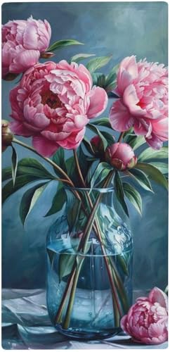 フェイスタオル 薄手 牡丹の花ガラス花瓶絵画風 タオル 吸水 速乾 ふわふわ 柔らか肌触り 魅力的な花 フェイシャルタオル 洗顔タオル 大判 家庭用、ホテル、業務用、スポーツなどにも最適 四季通用 73x35cm