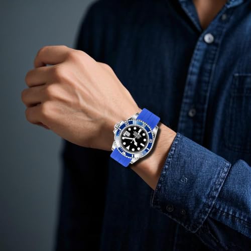 SINAIKE 22mm Silicone Watch Band Black Rubber Watch Bands, Tapered Curved End Watch Strap for Moonswatch, No Gap Watch Replacement for Men Women with Classic Diving Buckle Blue by SINAIKE - Used condition - Image 3