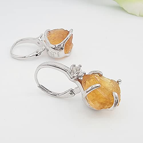 Real Raw Citrine Crystal Drop Earrings Real Gold November Birthstone Gift For Her Anniversary Christmas Mothers Day Birthday Gift, Uniquelan Jewelry (Citrine, White-Gold) #TOP3