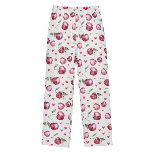 Pajama Pants Cherries and Hearts PJ Bottoms Sleepwear Lounge Sleep Pant with Pockets