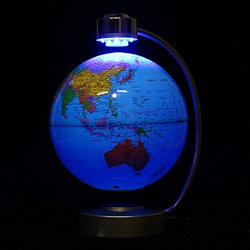 Globes World, 8" Magnetic Floating Globe With Led Light - Anti-Gravity Levitation Rotating Planet Earth Globe Stylish Home Office Desktop Display Decoration (Blue) #TOP7