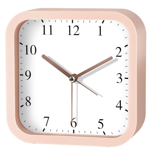 Maxspace Modern Desk Clock, Silent No-Ticking Analog Clock Battery Operated, Small Tabletop Clocks for Office/Mantle/Desktop or Nightstand (Square)