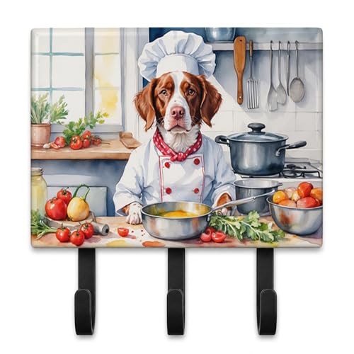 Caroline's Treasures Brittany Spaniel The Chef Leash or Key Holder Wall Hooks, Key Hooks Holder, Coat Rack Wall Mount, Coat Hooks, Hooks for Hanging Keys, Towels, Aprons, Leashes