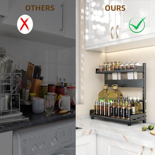2 Tier Spice Rack, Free Standing Spice Organiser, Expandable Spice Racks, Space-Saving Kitchen Shelf Organiser, Black Shelf Organiser, Spices Organizers and Storage for Kitchen Worktop - Image 6