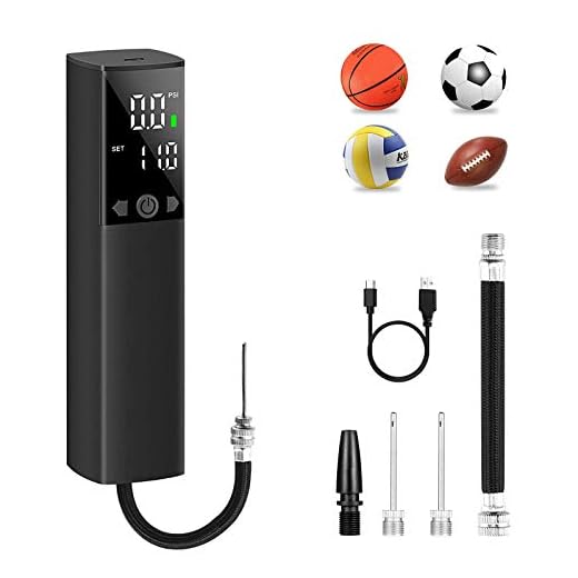 BOMPOW Electric Ball Pump, Ball Pump for Sports Balls Basketball Air Pump with LCD Display, Air Pumps for Soccer Basketball Volleyball Rugby with Needles Accessories