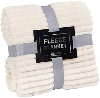 GREEN ORANGE Fleece Blanket Queen Size – 90x90, Milky White – Soft, Plush