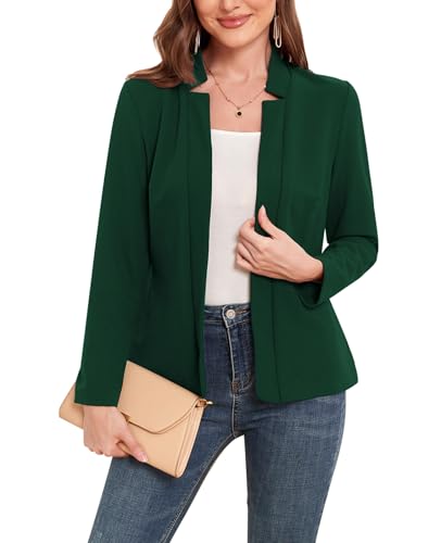 Image of MINTLIMIT Blazers for Women Business Casual Open Front Long Sleeve Blazer Work Office Jackets Balzer with Pockets 2024 Dark Green