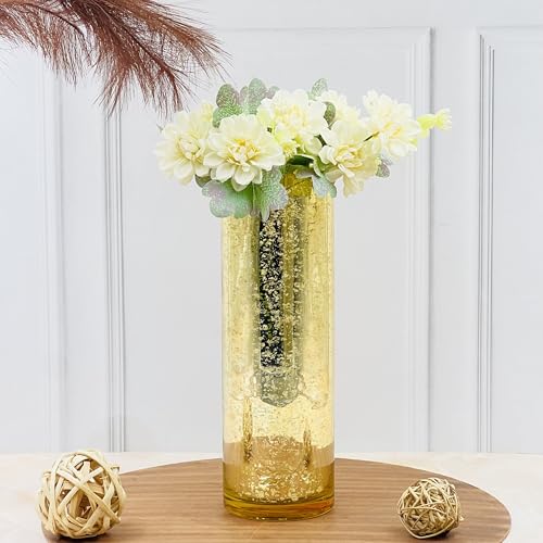 Hosley 12 Inch High Mercury Gold Glass Vase Decorative Glass Hurricane Vase. Ideal for Floral Arrangements Cut Flowers Weddings Aromatherapy DIY Craft Projects Led Lantern Votive Garden Spa - Thumbnail 3