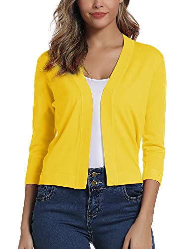 Urban Coco Women's 3/4 Sleeve Cropped Cardigan Sweater Elegant Shrugs For Women (2Xl,Lemon Yellow) #TOP25