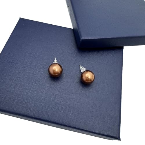 YING LAN 925 Sterling Silver Simulated Shell Pearl Earrings for Women,Classic Round Large Ear Studs3