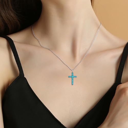 Turquoise Cross Necklace for Women 925 Sterling Silver Turquoise Lapis Lazuli Religious Cross Pendant Boho Western Jewelry Gift for Christmas Birthday2