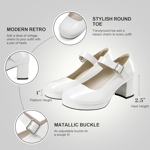 Image of femflame Women's Low Chunky Heel Mary Jane Pumps Ankle Buckle Strap Sweet Round Toe Dress Shoes JK Cosplay Uniform Dress Shoes