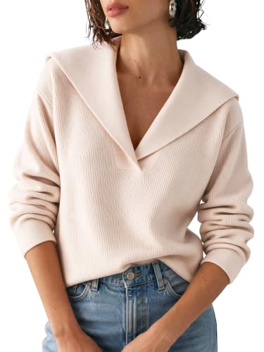 Cicy Bell Womens Pullover Sweaters Lapel Collar V Neck Long Sleeve Sweater
