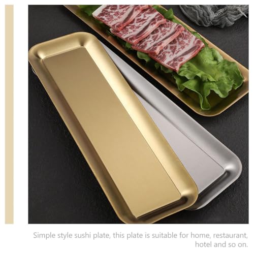 Plato rectangular de sushi de acero inoxidable estilo coreano 40x12.5cm dorado miniatura 7