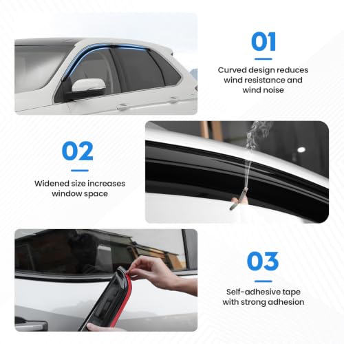 Image of Edge Rain Guards - Window Visors for Ford Edge 2007-2014 /Lincoln MKX 2007-2015, Out-Channel Side Window Rain Guards for MKX Accessories, 4PCS, Black, Car Accessories
