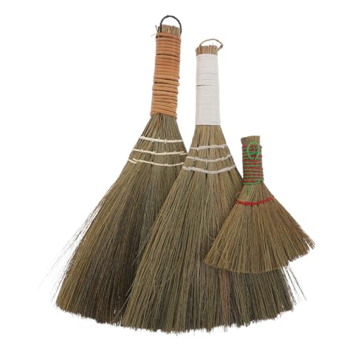 TOVINANNA Scopa Giapponese a Manico Corto in Paglia Intrecciata a Mano, Set da 3 Pezzi Portatile per Pulizie Domestiche, Tavolo e Esterni, Spazzola Spazzatrice Leggera per Cucina e Patio