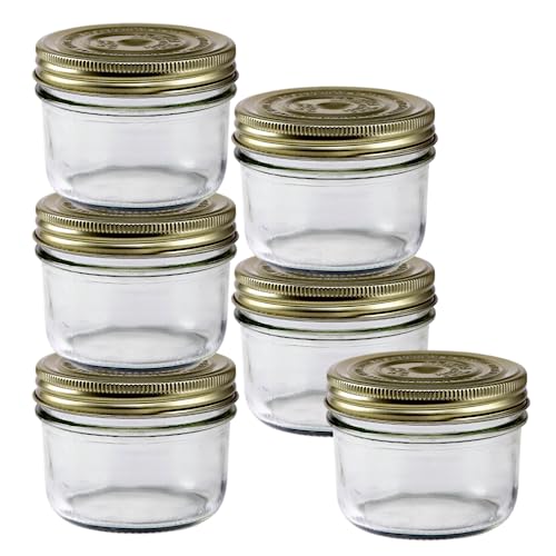 Le Parfait Familia Wiss Terrine Wide Mouth French Glass Jar w/Airtight 2-Piece System Gold Lids | Ideal for Food Storage, Canning, Meal Prep, Cake Jar & DIY Crafts | 12oz (Pack of 6) 350ml