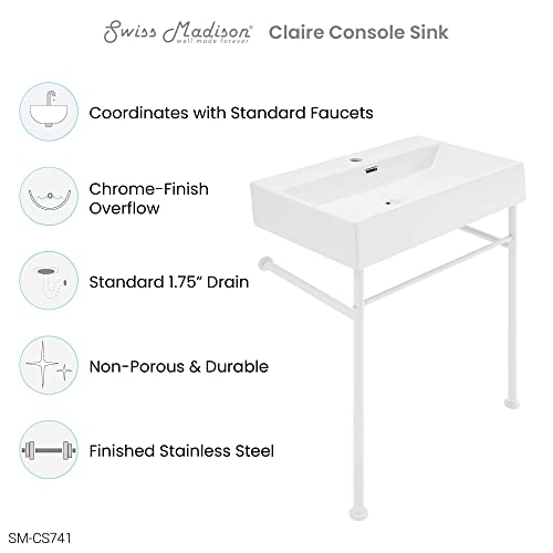 Swiss Madison Claire Ceramic Console Sink White Basin Matte White Legs, 24 Inch (Sm-Cs741) #TOP1