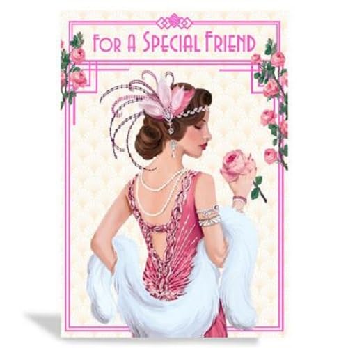 Art Deco 1920's Flapper Lady - Special Friend - Glittered & Foiled Birthday Card with Gem Detail