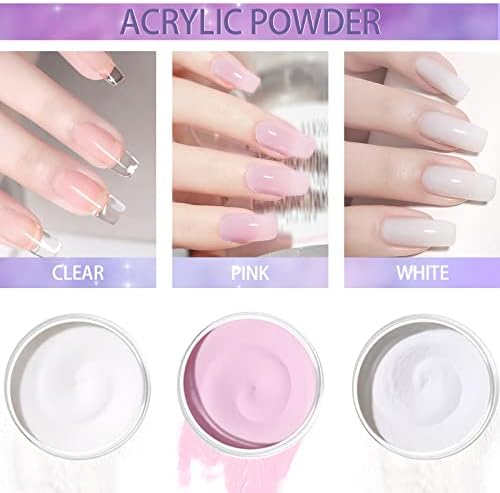 Lofuanna Acrylic Powder and Liquid Set, Acrylic Powder Kit with 3 Colors Acrylic Powder,12 Colors Carving Powder, 75ml Liquid Monomer,Nail Forms for Nail Extension,Nail Brush and Nail File (set1)