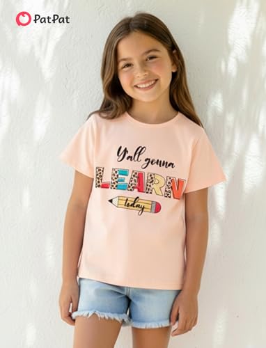 Image of PATPAT Girls Crewneck Short Sleeve Graphic Tees Animal Print Shirts Cute Summer Outfits 5-12 Years