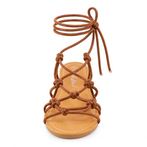 Image of Women's Lace Up Gladiator Flat Sandals Strappy Dressy Summer Tie Up