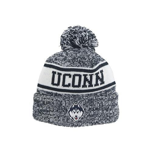 Zephyr Connecticut Huskies Kiona Navy Heathered Cuff Beanie Hat Pom - NCAA UCONN Fashion Cuffed Winter Knit Cap