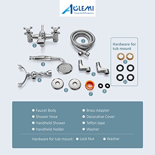 Aolemi Polish Chrome Clawfoot Faucet Wall Mount Tub Filler Bathroom Mixer Shower Faucet Set For Bathtub With Handheld Shower Sprayer And Tub Spout Double Cross Handle #TOP7