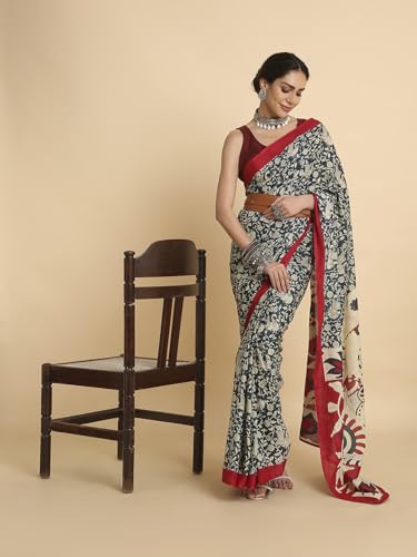 Image of RATAN Women's Ready to Wear Cotton Saree One Minute Pre Pleated & Pre Stitched | Easy Drape Saree with Elastic Waist | Quick Wear Saree with Unstitched Blouse Piece