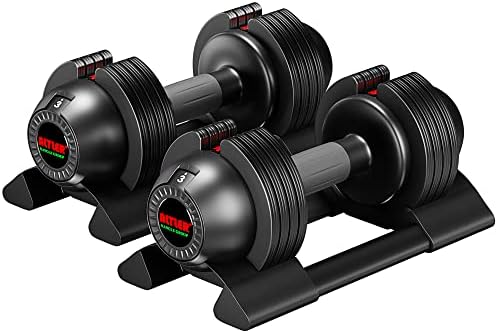 ALTLER Adjustable Dumbbell, 2PCS 22lb Dumbbell Set with Tray for Fitness, Fast Adjust Weight by Turning Anti-Slip Handle, Safety with 8 Lock Slots, Suitable for Men and Women, Black (AL-DB2202)