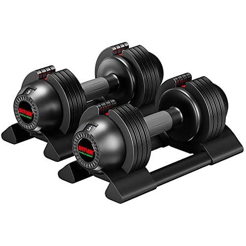 Adjustable Dumbbell,22LBS 44LBS 52LBS Dumbbell Set with Tray for Fitness, Fast Adjust Weight by Turning Anti-Slip Handle, Safety with 8 Lock Slots, Suitable for Men and Women