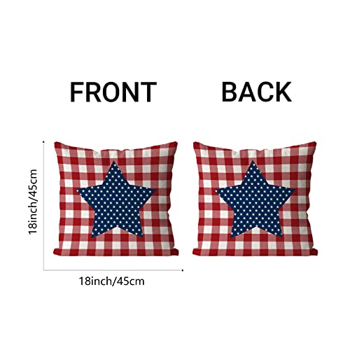 Gtext Set Of 2 Blue Star On Red Checked Background Pillow Covers 18 X 18 Inch Independece Day Throw Pillows Memorial Day Both Printed Patriotic Cushion Covers #TOP5