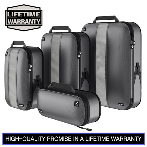 Premium Ultralight Compression Packing Cubes for Travel - Bag Factor Luggage Organizer Set (Grey - 5 Set)