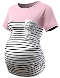 DEBELLY Women Maternity Tunic Short Sleeve Round Neck Shirt Color Block Pregnancy Striped Tops with