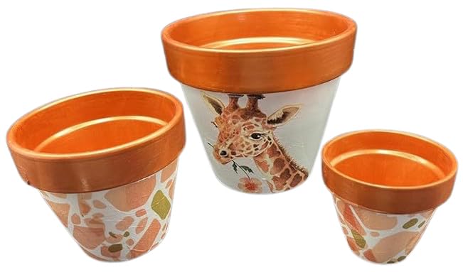 DECOUPAGED Flower Planter, Decorated PLANT POT Planter, Garden Gift, Dad Present, House Gift, Hare, Bee, Giraffe, Birds (Large, Giraffe)
