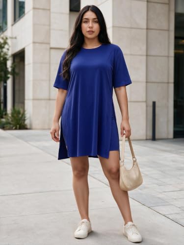 Image of AXOSY Women Plus Size 2 Piece Outfits Short Sleeve Tunic Tops and Skinny Biker Shorts Sets Tracksuits