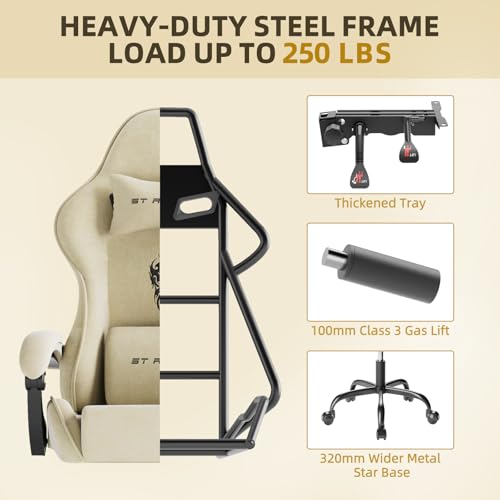 Image of Soontrans Velvet Fabric Gaming Chairs with Footrest, Ergonomic Video Gamer Chair for Adult, Reclining Office Computer Desk Game Chairs with Massage Lumbar Cushion,Headrest
