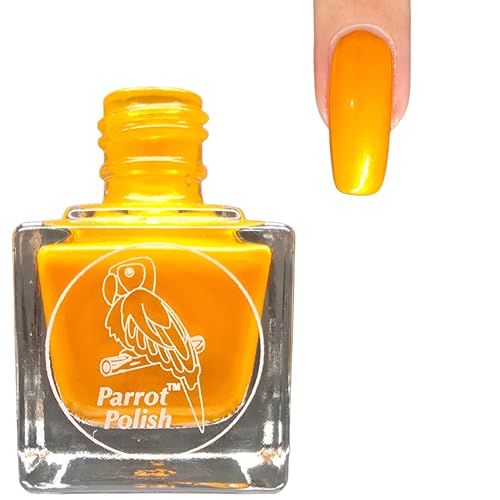 Parrot Polish Shimmer Nail Polish, Quick Dry Metallic Bright Orange Fingernail Lacquer, Long Lasting Chrome Nail Enamel, Pumpkin Spice, 0.5 Fl Oz