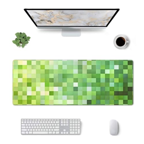 Green Pixel Cube Gaming Mouse Pad 31.5x11.8 Inch Desk Mat Non-Slip Rubber Base Large Mousepad Stitched Edges Keyboard Mouse Mat Desk Pad for Office Home