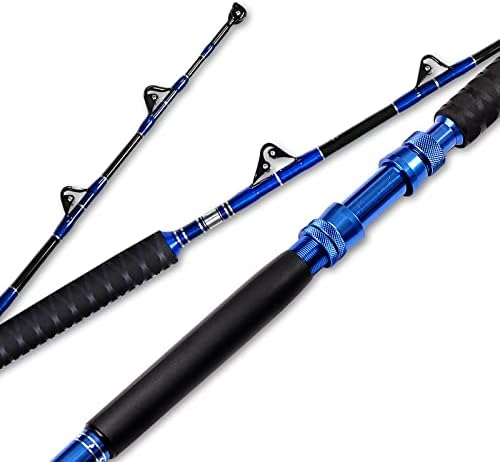 Fiblink 2-Piece Saltwater Offshore Heavy Trolling Rod Roller Rod Conventional Boat Fishing Pole with Roller Guides (30-50lb, 5-Feet 6-Inch)