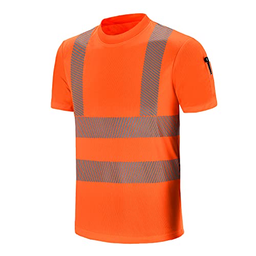 AYKRM hi vis t Shirts Hi Vis High Viz Visibility Short Sleeve Safety Work Polo T Shirt (Orange L)