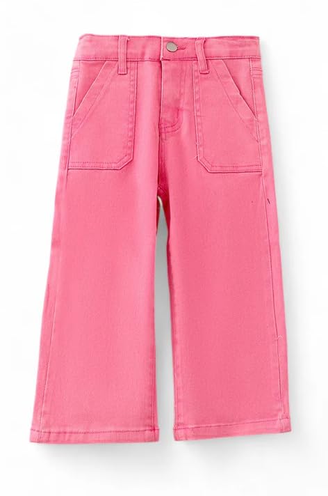 Pink Denim Pants Wide Leg Jeans with Pack Pockets.