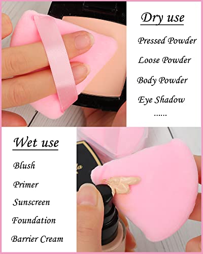 Niaconn 4 Pcs Soft Velour Powder Puff Face Triangle + 4 Pe Boxes, Reusable Setting Powder Puffs For Face Powder Makeup (Pink) #TOP4