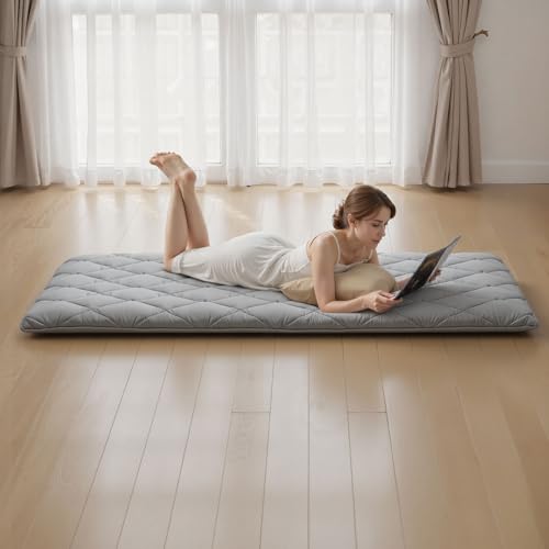 VEVOR Japanese Floor Mattress Twin, 3.5" Thick Futon Mattress, 100% High Density Comfortable Foam, Foldable Tatami Mat with Storage Bag, Sleeping Pad for Camping Dormitory Yoga, Gray by VEVOR - Image 2
