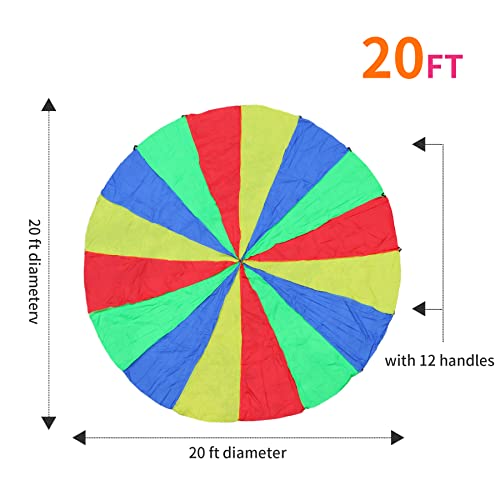 Image of 20ft Play Parachute, Parachute with Handles Rainbow Parachute Toy (20 FT)