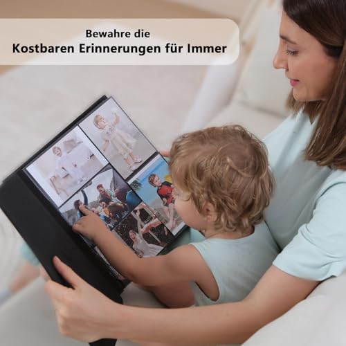 Yuforr Fotoalbum 6x4 Einschubfach, 1000 Fototaschen, Leinenfotoalbum für Familienfeiern, Hochzeitstage, Album für Fotos im Quer- und Hochformat (10x15 cm) – Schwarz