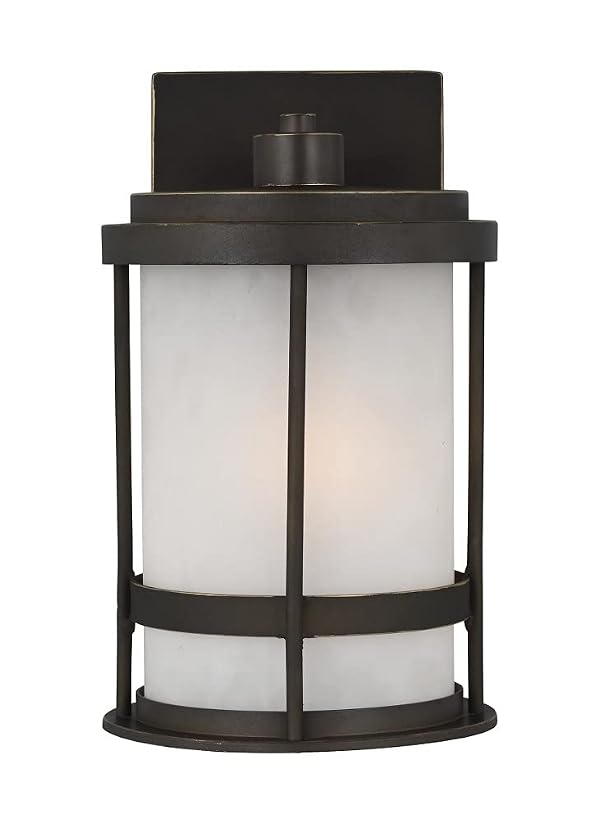 Generation Lighting 8590901-71 Small One Light Outdoor Wall Lantern, 60 Total Watts, 10.25 Inch Height, Satin Etched Glass Shade, Wet Rated, Wilburn Collection, 1-Light by Generation Lighting - Used condition - US$77.18