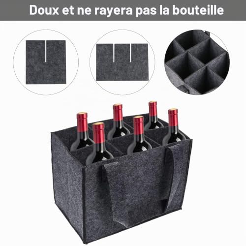 Bbtcxjs Porte-bouteilles en feutre pour 6 bouteilles, style simple, panier pliable, gris – vue 3
