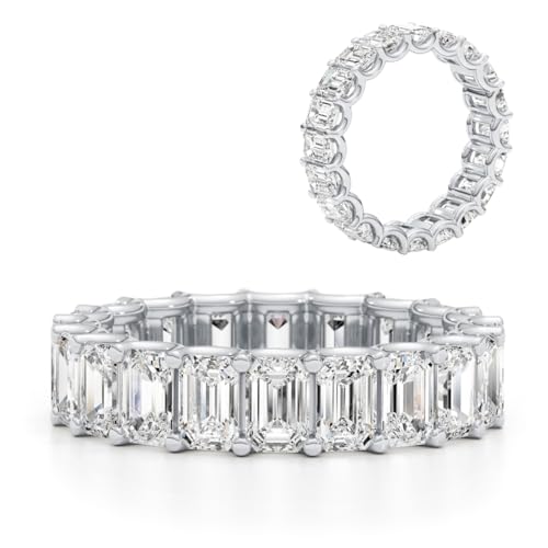 5 3/4 to 7 1/2 Carat Emerald Cut Moissanite Eternity Band Ring for Women in 14k White or Yellow Gold (D-E, VVS, CTW) Anniversary Promise Ring Size 4.5 to 11