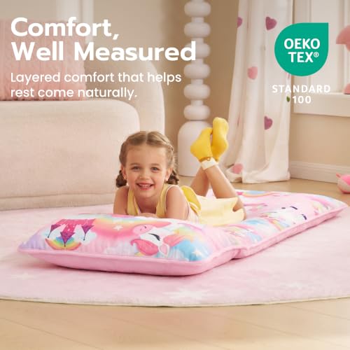 Image of JOIEDOMI Toddler Nap Mat with Removable Pillow and Minky Blanket 55''x30'' Kids Sleeping Bag for Boys and Girls Ages 3-6 Roll Up Soft Nap Mats for Preschool Kindergarten Daycare Sleepover